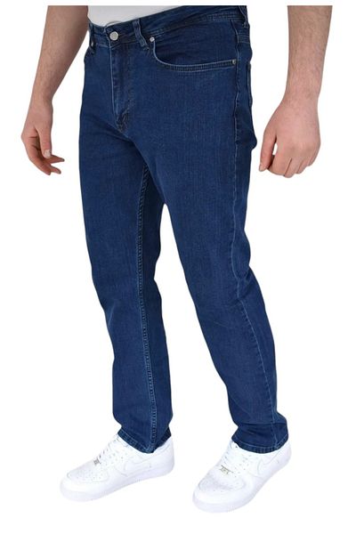 DYNAMO Navy Blue Men's High Belt Classic Cut Lycra Regular Jeans Jeans
