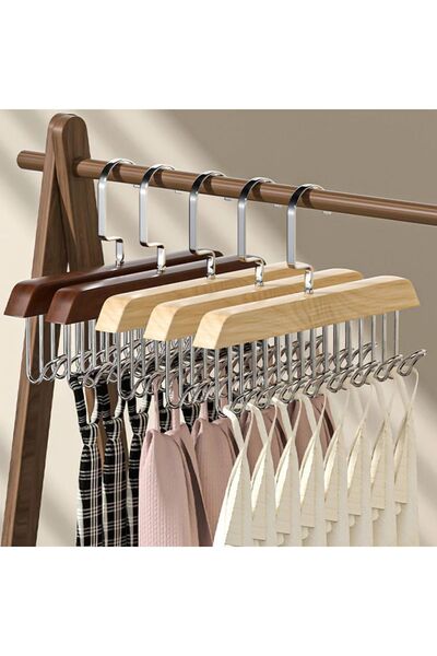 Seram Collection Çok Fonksiyonlu Ahşap 8 Kancalı Sütyen Eşarp Kravat Kemer Çanta Askısı