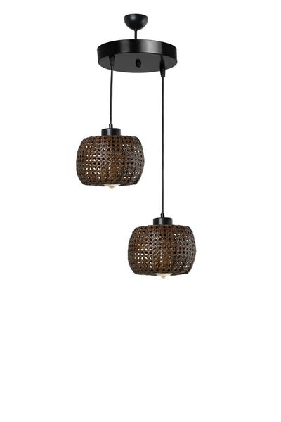 Lumexx Tiger Walnut Rattan Pendant Lamp Set with 2 Trays