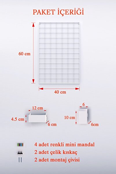 Catchme 40x60 Full Aksesuarlı Metal Fotoğraf Askısı Tel Pano Beyaz