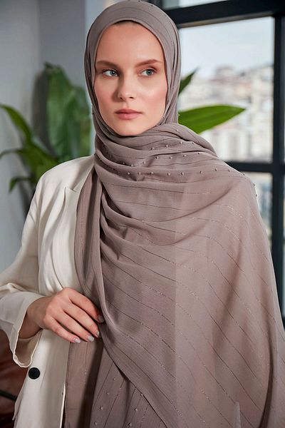 Scarf Σάλι Arya Chiffon Pompom με λωρίδα πλατίνας