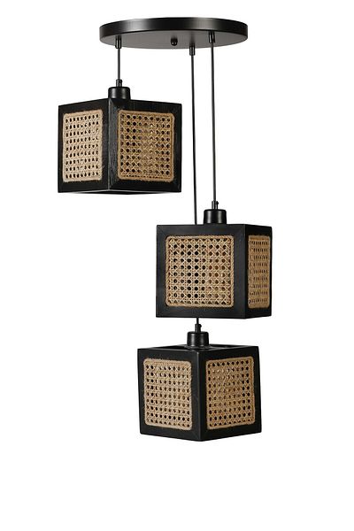 Lumexx KUMSAL Set of 3 Black Rattan Chandelier - With Tray