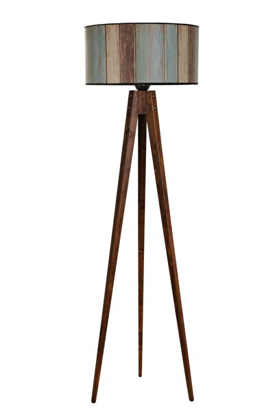 Lumexx Tripod Ceviz Lambader Silindir Renkli Abajurlu