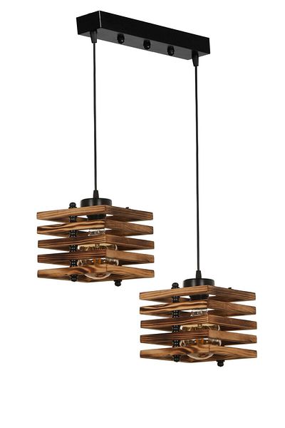 Lumexx 2 Row Cara Wooden Burnt Pendant Lamp