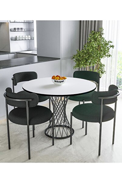 Dekoport Sinay Mutfak Masası Takımı Teddy Sandalye Hasır Ayak Masa 90 cm Masa...