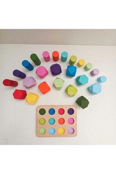 Moccotoys Eşleştirme Tablalı Silindirler Ve 12'li Denge Blokları 2'li Set Masif Ahşap Oyunu