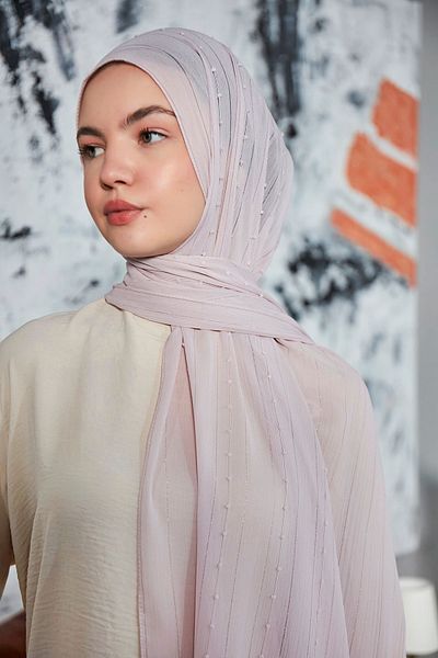 Scarf Σάλι Arya Chiffon Pompom Stripe - Ανοιχτή πούδρα