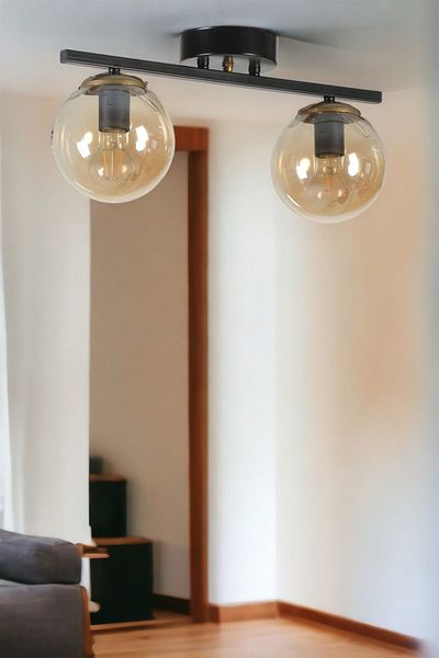 Lumexx Set of 2 Black Honey Glass New Can Chandelier