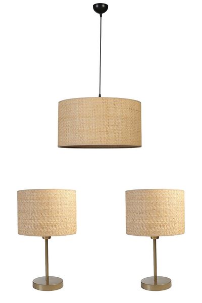 Lumexx Wicker Rattan Lampshade Chandelier - 3 Piece Set