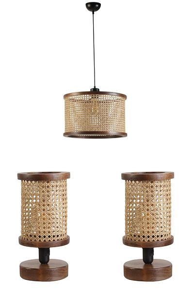Lumexx Lampshade Gizem 3-Piece Chandelier Walnut Set