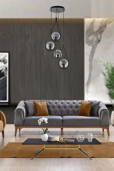 Lumexx Smoked Glass Black Pendant Lamp - Damla with 4 Trays