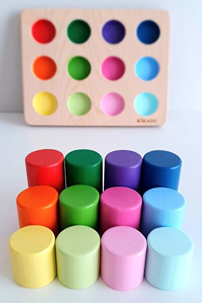 kikadu أسطوانات طاولة مطابقة منتسوري وبطاقة تعليمية وحقيبة ومجموعة ألعاب من خشب الزان الطبيعي