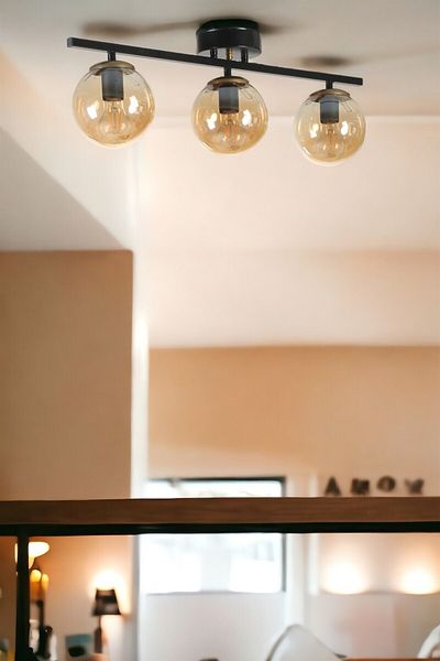 Lumexx Set of 3 Black Honey Glass New Can Chandeliers