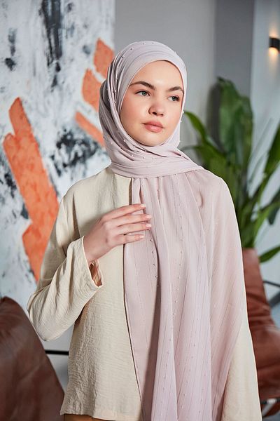 Scarf Σάλι Arya Chiffon Pompom Stripe - Ανοιχτή πούδρα