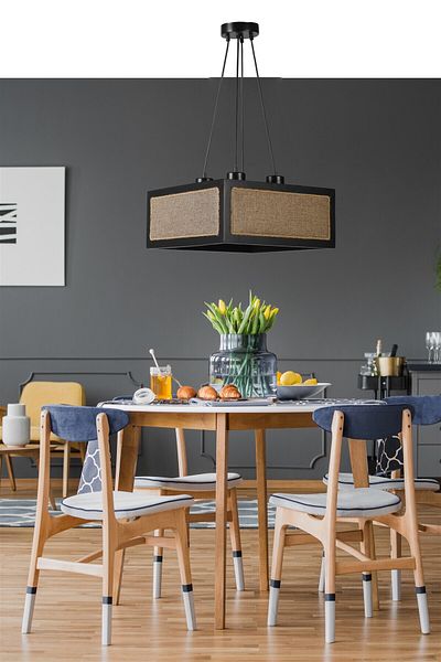 Lumexx 4-Piece Black Wicker Chandelier - Beach Square Design