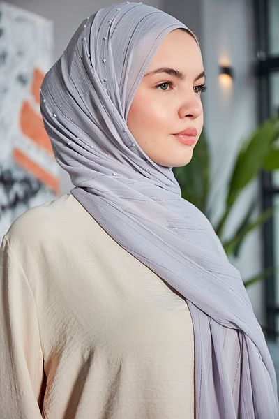 Scarf Ασημί γκρι Arya Chiffon Pompom ριγέ σάλι