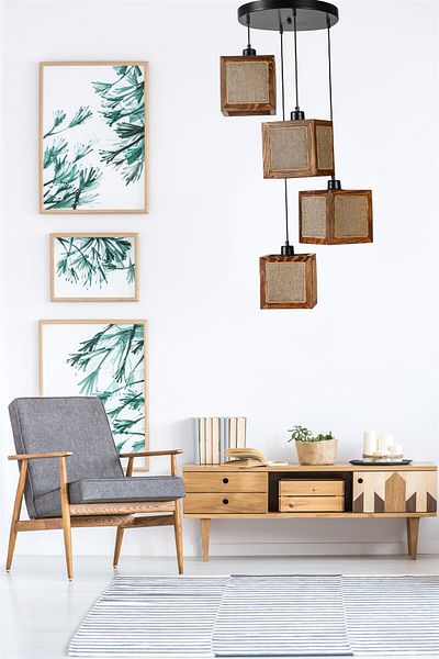 Lumexx KUMSAL Set of 4 Walnut Wicker Chandelier with Tray