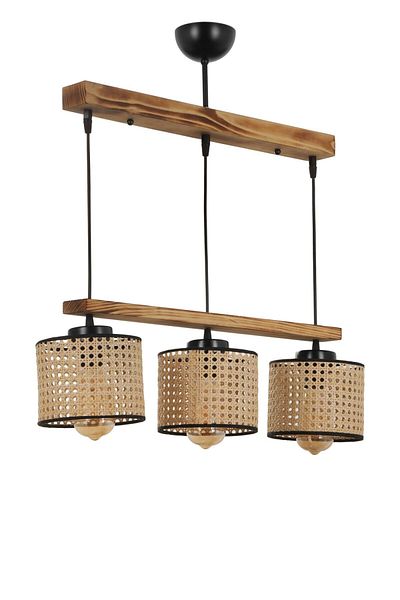 Lumexx David 3-Piece Row - Burnt Rattan Pendant Lamp Set with Lampshade