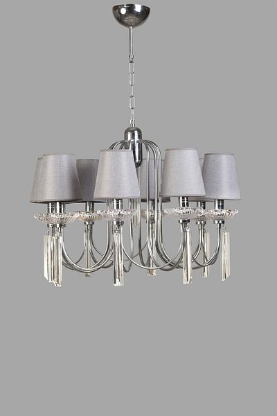 Lumexx Countess 8-Piece Chrome Wicker Gray Lampshade Chandelier Set