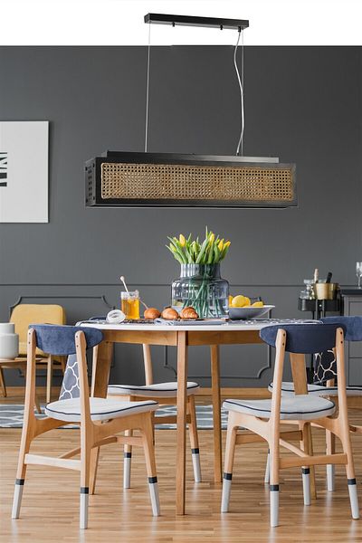 Lumexx Black Rattan Chandelier - Beach Rectangular Design
