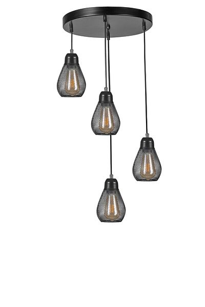 Lumexx 4-Piece Black Bulb Tray Pendant Lamp Set