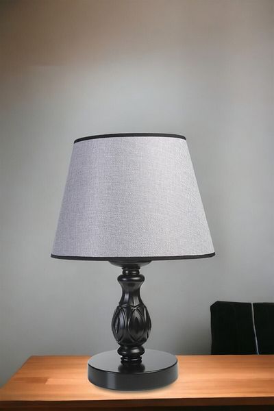 Lumexx Black Pramit Wicker Table Lamp with Gray Lampshade - Olympic