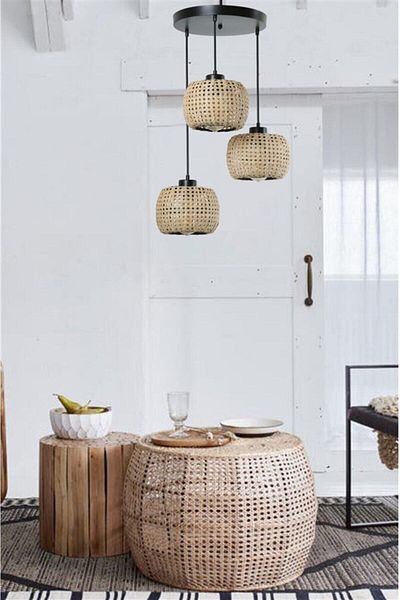 Lumexx Tiger 3-Piece Rattan Pendant Lamp - With Tray