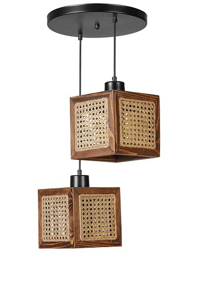Lumexx KUMSAL Walnut Ratan Chandelier Set with 2 Trays