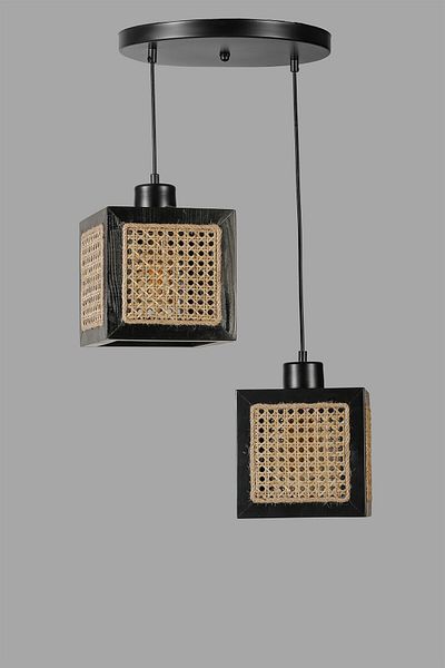 Lumexx Kumsal Set of 2 Black Ratnan Chandelier - With Tray