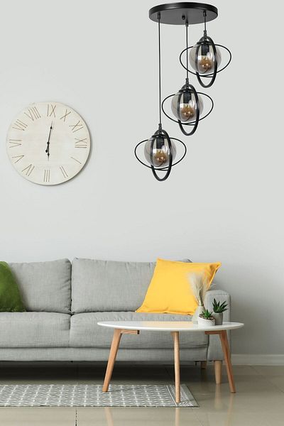 Lumexx NEPAL 3-Piece Black Smoked Glass Pendant Lamp Set with Tray