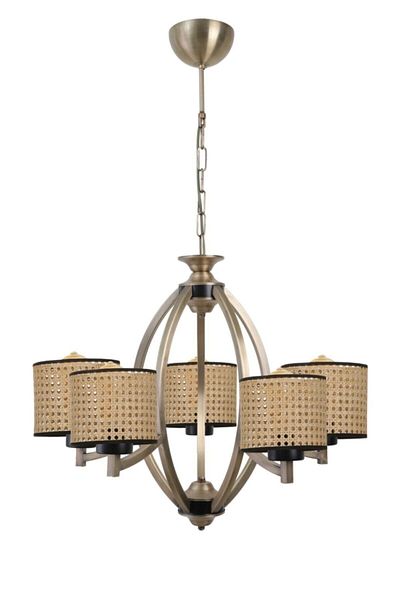 Lumexx Paul Antique Set of 5 - Chandelier with Rattan Lampshade