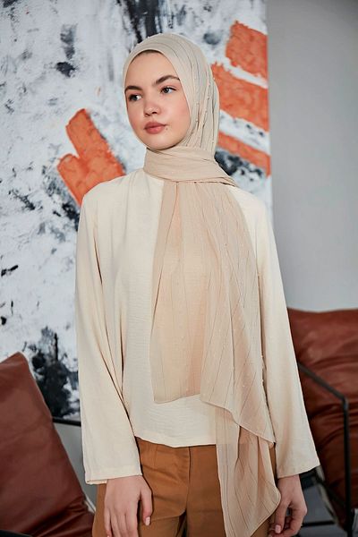 Scarf Arya Chiffon Chickpea Shawl with Pompom Stripe