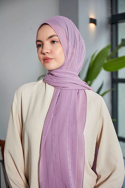 Scarf Σάλι Arya Lilac Chiffon Pompom Stripe