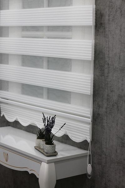TREND STOR PERDE Ecru Wide Pleated Skirt Sectional Zebra Roller Sunshade Curtain