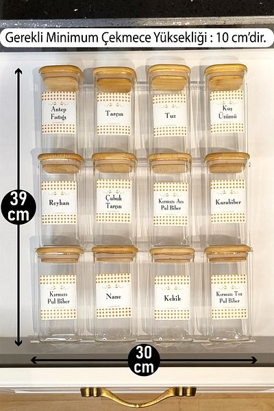 color house 12 Pieces of Bamboo Lid 300ml Borosilicate Glass Spice Jar and 3 Organizer Plexi Stand