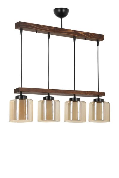 Lumexx David 4-Piece Walnut Honey Glass Pendant Lamp Set