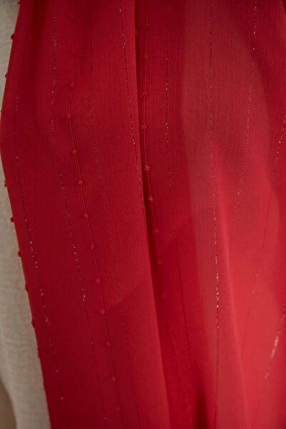 Scarf Arya Red Chiffon Pompom Striped Shawl