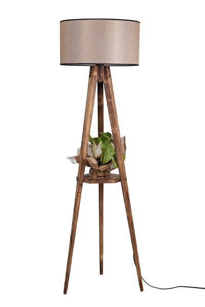 Lumexx Sehbalı Tripod Yanık Lambader Silindir Koyu Hasır Abajurlu