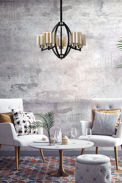 Lumexx Paul 5-Piece Black Chandelier Set - Honey Glass
