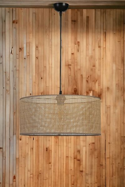 Lumexx Single Pendant Chandelier - Braided and Ratnan Lampshade