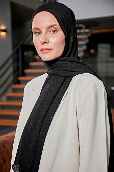 Scarf آريا شال شيفون أسود مخطط بوم بوم