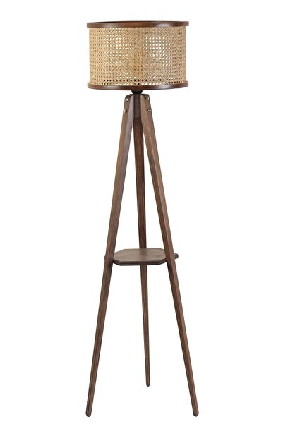 Lumexx GİZEM SEHPALI CEVİZ SİLİNDİR RATTAN ABAJURLU LAMBADER