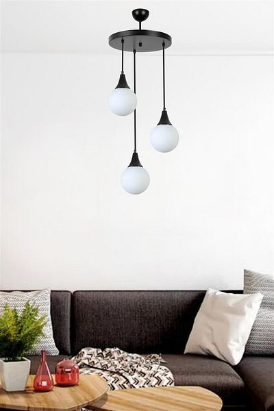 Lumexx AFRA 3 - Black and White Glass Pendant Lamp Set with Tray