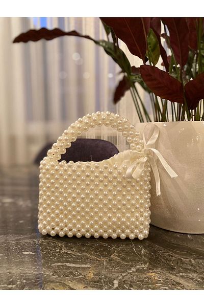 AKHASYA Handmade Bag with Bead Detail and Pearl Design