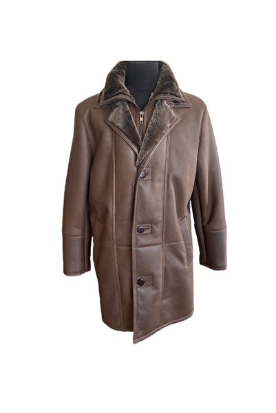 asus deri Jacob - Hakiki Kuzu Kürkü Kahverengi Erkek Kaban