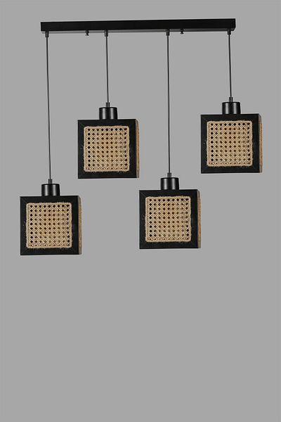 Lumexx KUMSAL Black Rattan Chandelier Set of 4