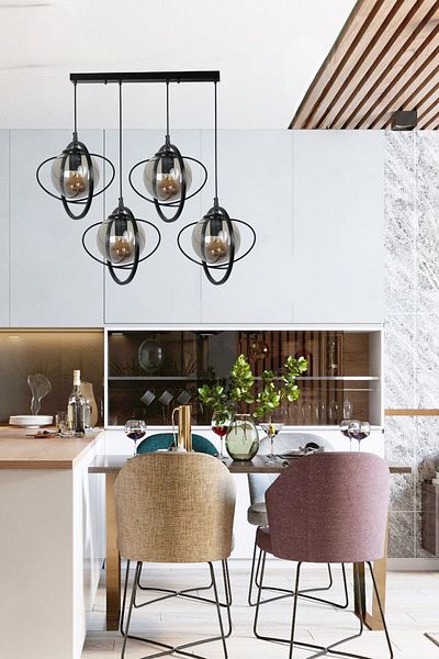 Lumexx NEPAL 4-Piece Black Fume Glass Pendant Lamp Set