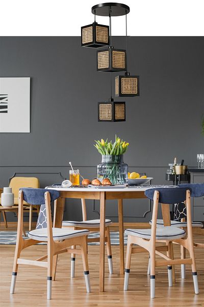Lumexx Beach 4-Piece Black Rattan Chandelier Set