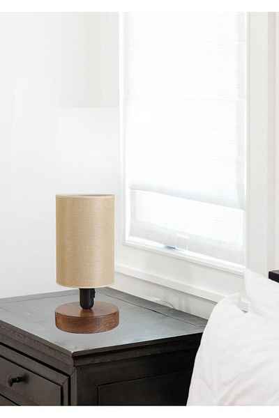 Lumexx AYÇA - Walnut Table Lamp with Light Wicker Lampshade