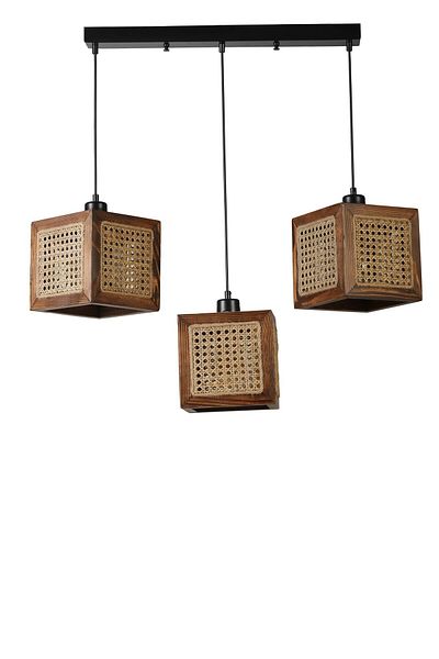 Lumexx KUMSAL 3 Row Walnut Rattan Chandelier Set